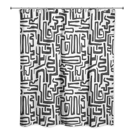 Black Maze Lines 71" x 74" Shower Curtain